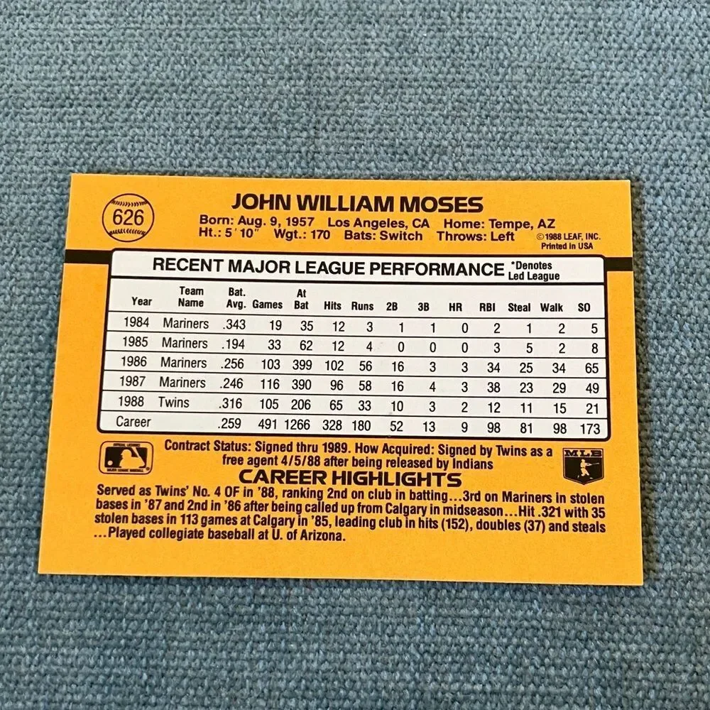 1989 Donruss Minnesota Twins Baseball Card Trading Card